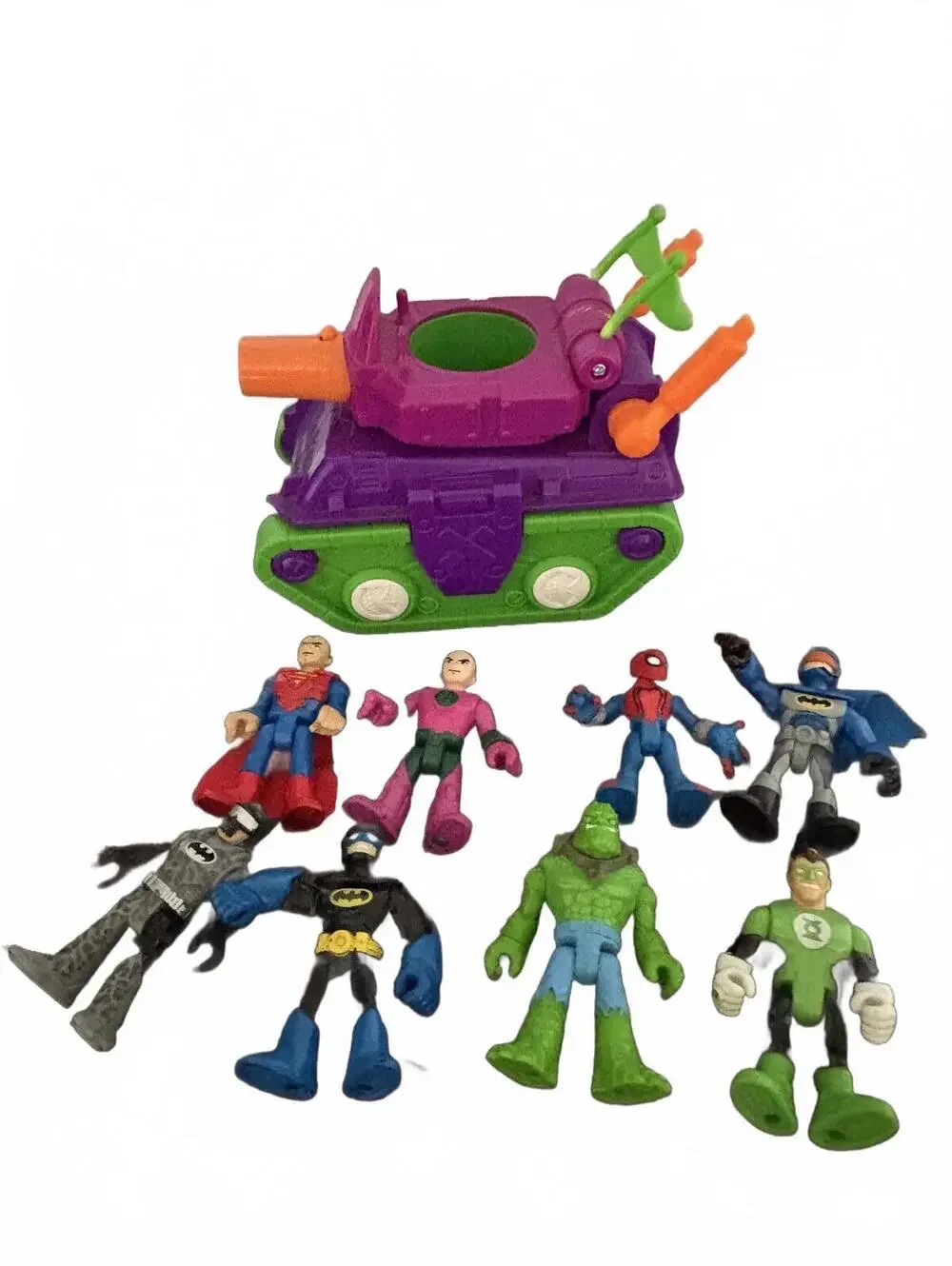 Lot Fisher Price Imaginext DC Superhero Action Figure Set with Tank Vehicle Toy